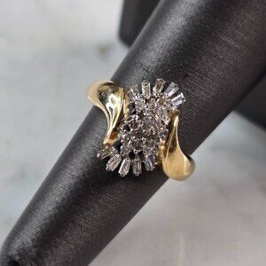 Womens Vintage Estate 14K Yellow Gold Diamond Cluster Ring 5.0g #E947